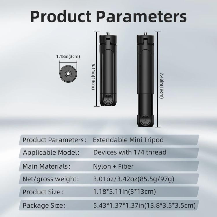 Flymile Extendable Mini Tripod With 1/4-Inch Screw For Action Cameras, Phone Clip Set, Nut Adapter Set