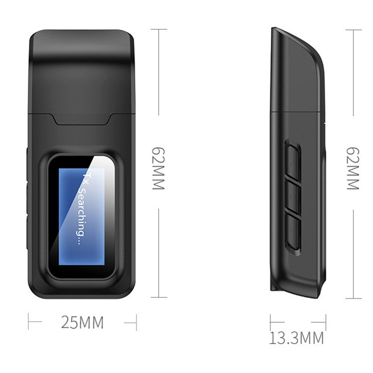 Adaptateur Bluetooth 5.0 2 en 1, émetteur-récepteur audio sans fil, sans clé USB, avec écran LCD