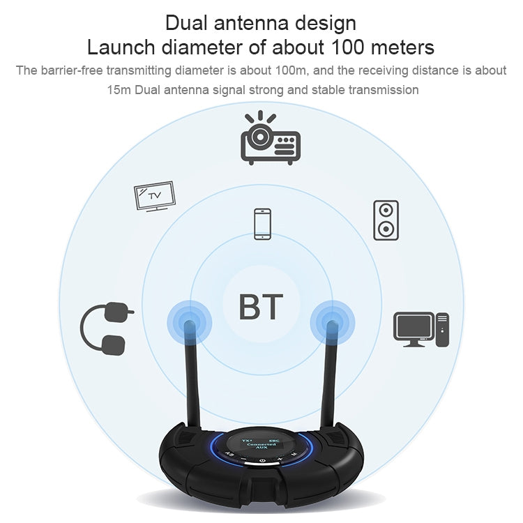 Adaptateur audio émetteur-récepteur Bluetooth 5.0 à fibre optique TX800 avec deux antennes et écran OLED