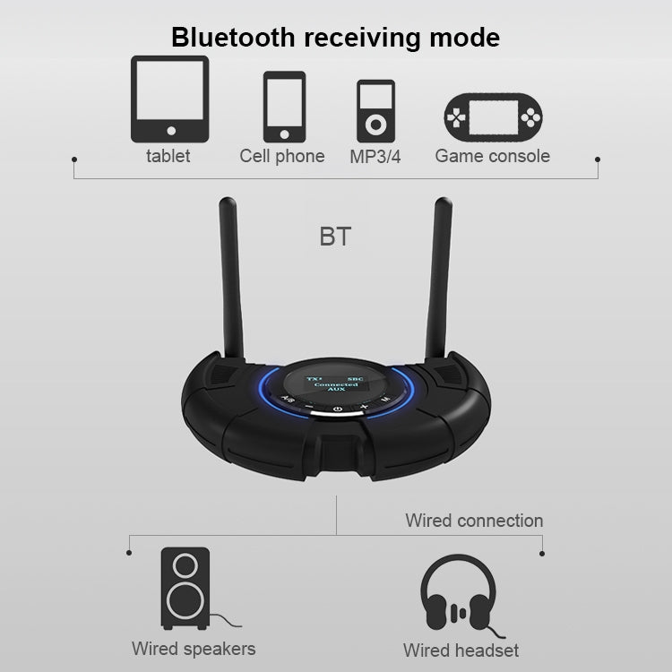 Adaptateur audio émetteur-récepteur Bluetooth 5.0 à fibre optique TX800 avec deux antennes et écran OLED