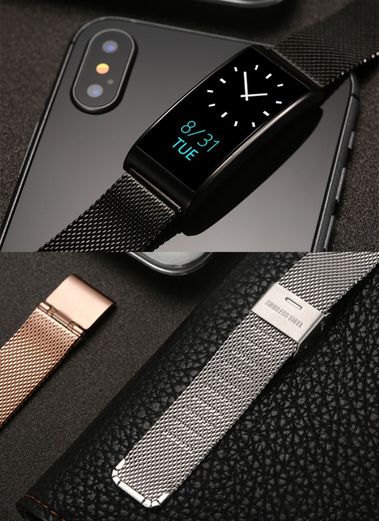 X3 0.96 inch Screen Display Steel Watch Band Bluetooth Smart Bracelet, IP68 Waterproof, Support Pedometer / Heart Rate Monitor / Sleep Monitor / Blood Pressure Monitor, Compatible with Android and iOS Phones, Steel Watch Band/Gold