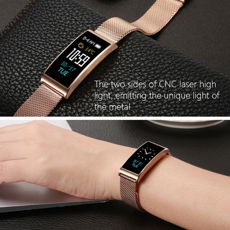 X3 0.96 inch Screen Display Steel Watch Band Bluetooth Smart Bracelet, IP68 Waterproof, Support Pedometer / Heart Rate Monitor / Sleep Monitor / Blood Pressure Monitor, Compatible with Android and iOS Phones, Steel Watch Band/Gold
