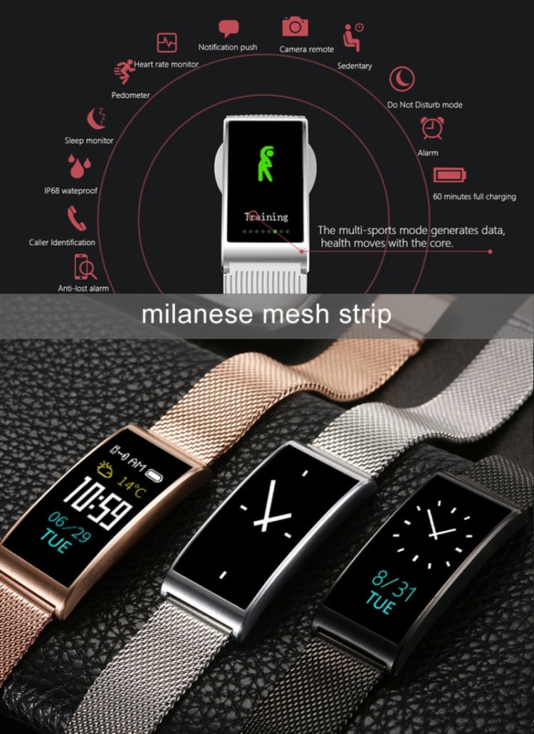 X3 0.96 inch Screen Display Steel Watch Band Bluetooth Smart Bracelet, IP68 Waterproof, Support Pedometer / Heart Rate Monitor / Sleep Monitor / Blood Pressure Monitor, Compatible with Android and iOS Phones, Steel Watch Band/Gold