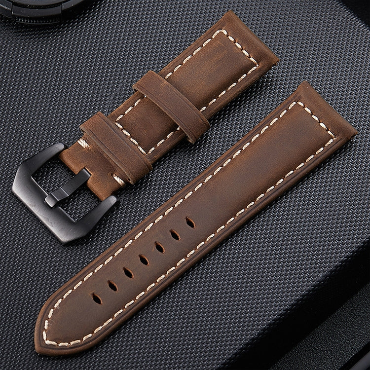 Folded edge detail of black frosted leather band demonstrating quality craftsmanship