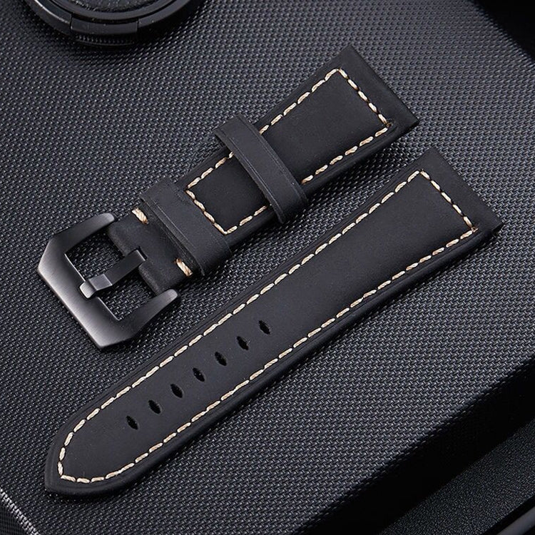 Crazy Horse Layer Frosted Black Buckle Watch Leather Watch Band, Size: 22mm