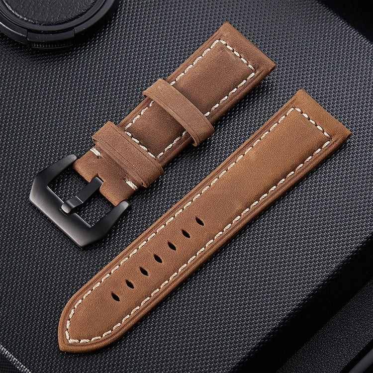 Crazy Horse Layer Frosted Black Buckle Watch Leather Watch Band, Size: 22mm