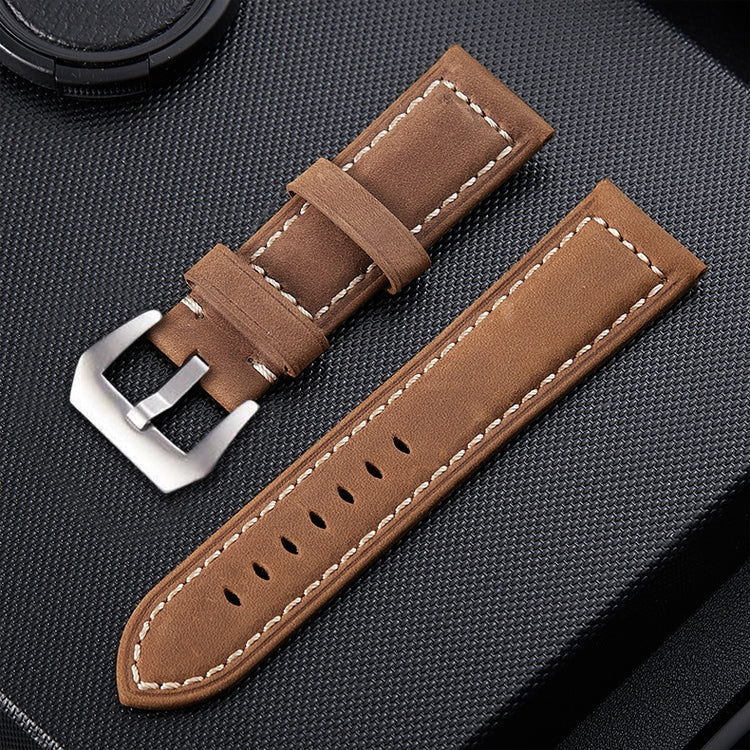 Crazy Horse Layer Frosted Silver Buckle Watch Leather Watch Band, Size: 24mm