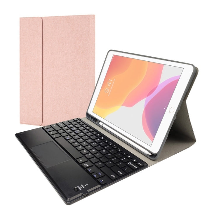 RK109C Detachable Magnetic Plastic Bluetooth Keyboard with Touchpad + Silk Pattern TPU Tablet Case for iPad Air 2020, with Pen Slot & Bracket, RK109C