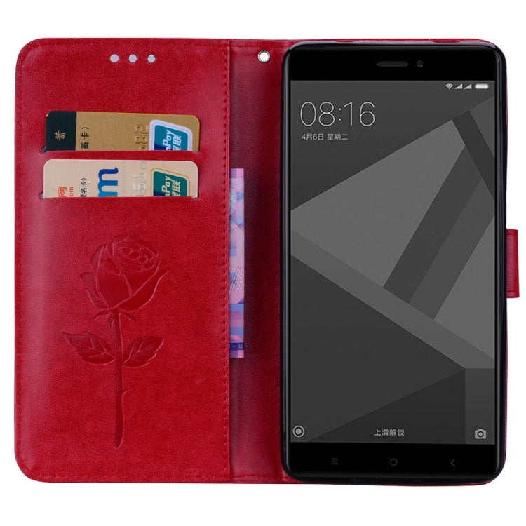 Étui à rabat en cuir avec motif de fleurs pressées et support pour Xiaomi Redmi Note 4X, emplacements pour cartes et portefeuille