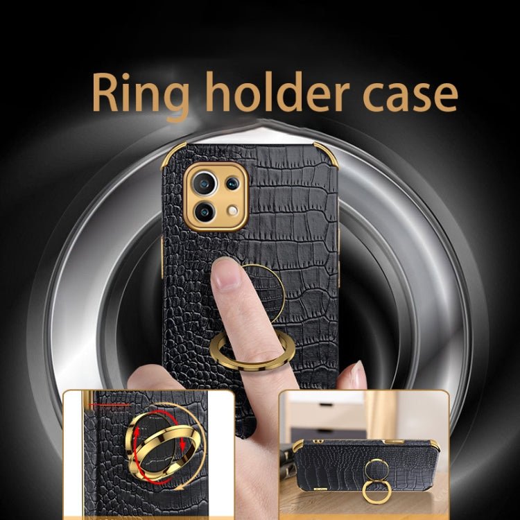 For Xiaomi Mi 11 6D Electroplated TPU Crocodile Pattern Magnetic Leather Case with Ring Holder, For Xiaomi Mi 11
