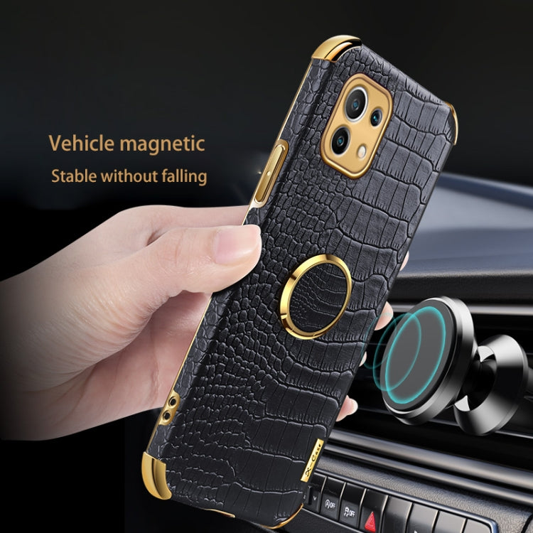For Xiaomi Mi 11 6D Electroplated TPU Crocodile Pattern Magnetic Leather Case with Ring Holder, For Xiaomi Mi 11