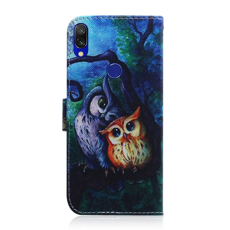 Oil Painting Owl Pattern Coloured Drawing Horizontal Flip Leather Case for Xiaomi Redmi 7, with Holder & Card Slots & Wallet