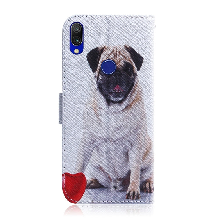Pug Pattern Coloured Drawing Horizontal Flip Leather Case for Xiaomi Redmi 7, with Holder & Card Slots & Wallet