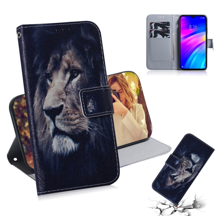 Lion Pattern Coloured Drawing Horizontal Flip Leather Case for Xiaomi Redmi 7, with Holder & Card Slots & Wallet