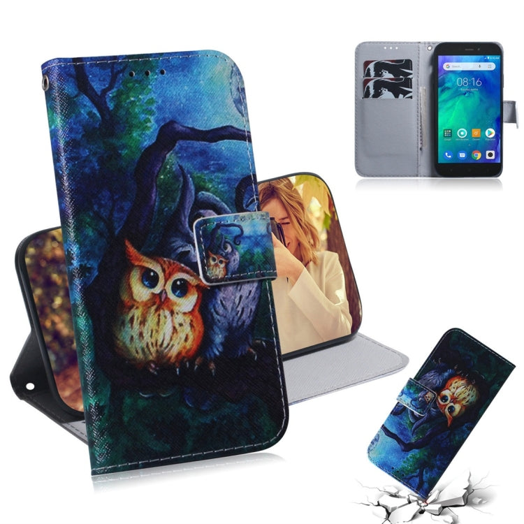 Oil Painting Owl Pattern Coloured Drawing Horizontal Flip Leather Case for Xiaomi Redmi Go, with Holder & Card Slots & Wallet
