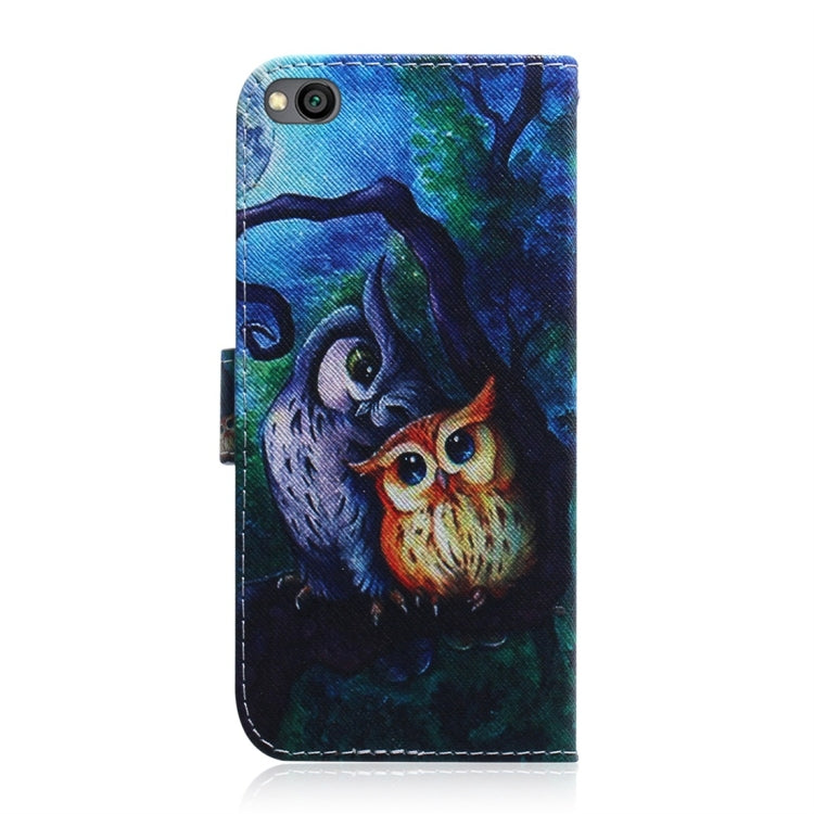 Oil Painting Owl Pattern Coloured Drawing Horizontal Flip Leather Case for Xiaomi Redmi Go, with Holder & Card Slots & Wallet