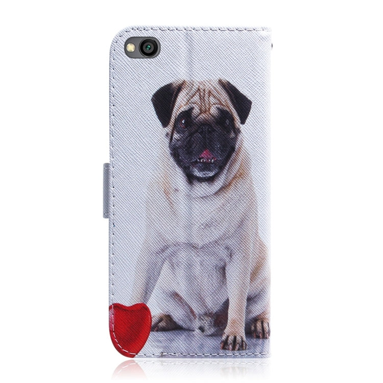Pug Pattern Coloured Drawing Horizontal Flip Leather Case for Xiaomi Redmi Go, with Holder & Card Slots & Wallet