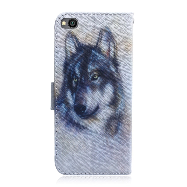 White Wolf Pattern Coloured Drawing Horizontal Flip Leather Case for Xiaomi Redmi Go, with Holder & Card Slots & Wallet