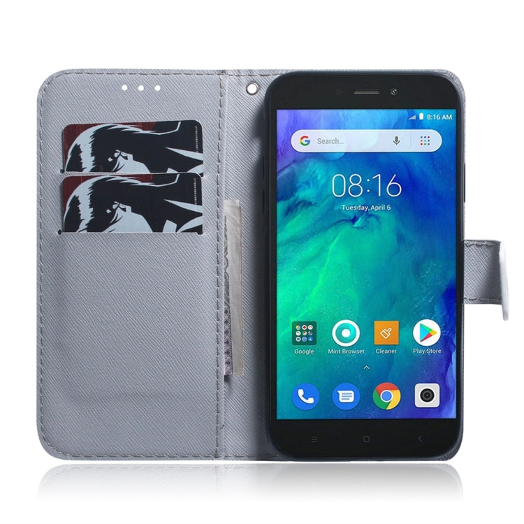 White Wolf Pattern Coloured Drawing Horizontal Flip Leather Case for Xiaomi Redmi Go, with Holder & Card Slots & Wallet