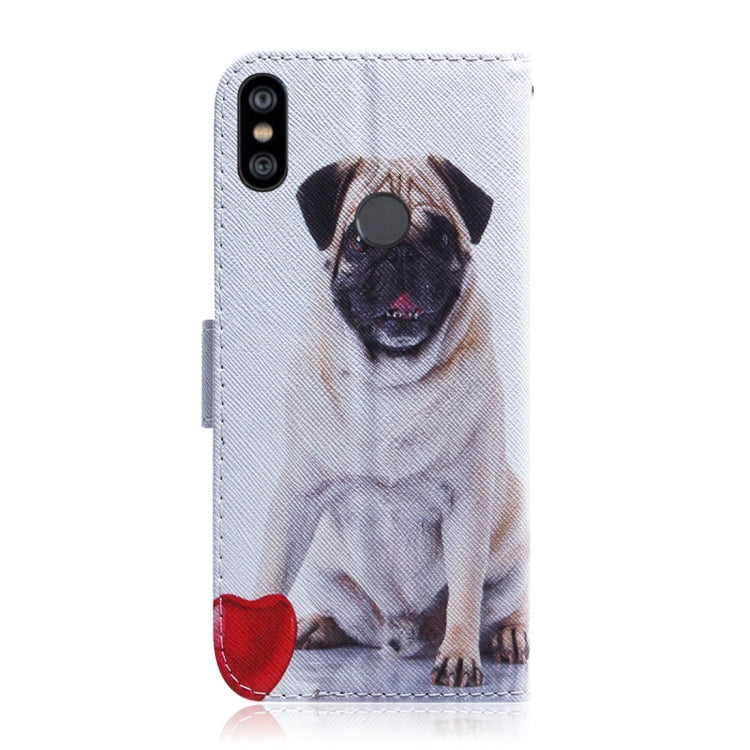 Pug Pattern Coloured Drawing Horizontal Flip Leather Case for Xiaomi Redmi Note 6 / Redmi Note 6 Pro, with Holder & Card Slots & Wallet