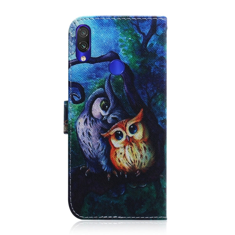 Oil Painting Owl Pattern Coloured Drawing Horizontal Flip Leather Case for Xiaomi Redmi Note 7, with Holder & Card Slots & Wallet