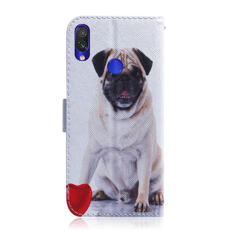 Pug Pattern Coloured Drawing Horizontal Flip Leather Case for Xiaomi Redmi Note 7, with Holder & Card Slots & Wallet