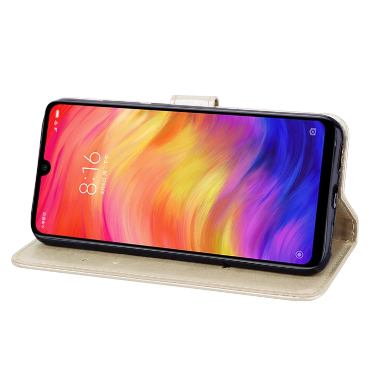 Étui à rabat horizontal en cuir PU avec motif rose gaufré pour Xiaomi Redmi Note 7, avec support, emplacements pour cartes et portefeuille.
