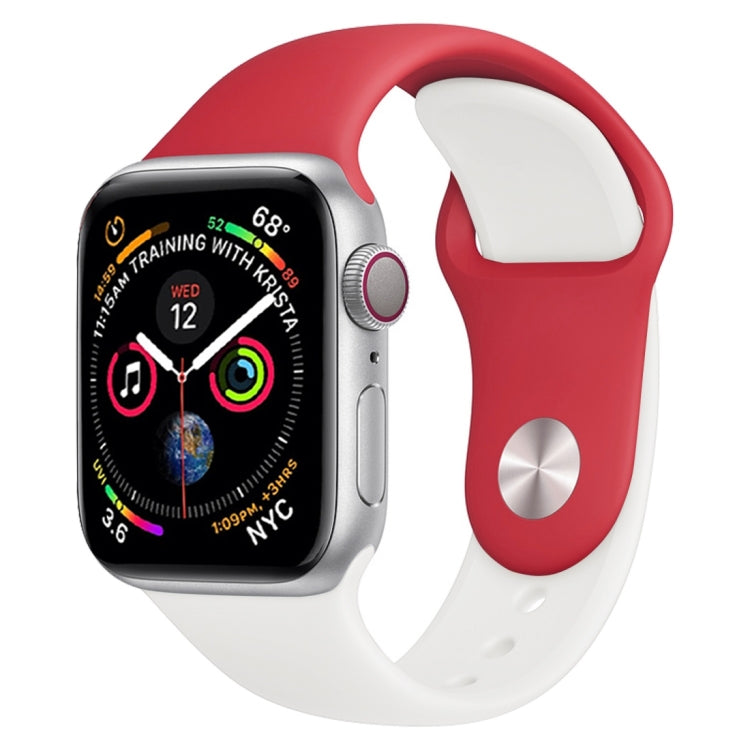 Bracelet de montre en silicone bicolore pour Apple Watch Series 3, 2 et 1 38 mm (blanc + rouge)