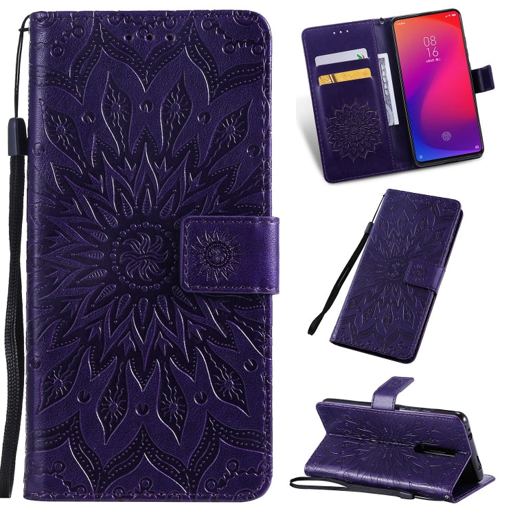 Pressed Printing Sunflower Pattern Horizontal Flip PU Leather Case for Xiaomi Mi 9T & Mi 9T Pro & Redmi K20 & K20 Pro, with Holder & Card Slots & Wallet & Lanyard, For Xiaomi Mi 9T