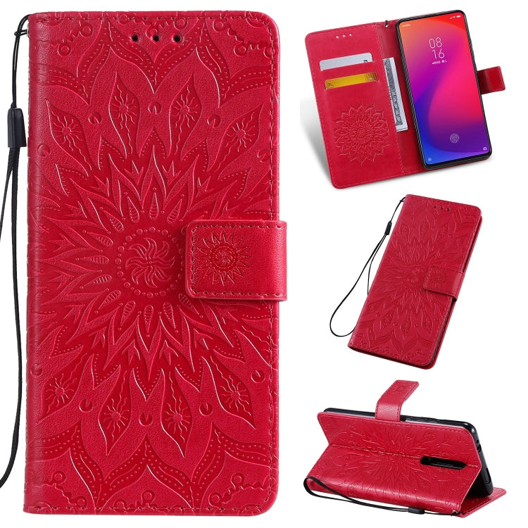 Pressed Printing Sunflower Pattern Horizontal Flip PU Leather Case for Xiaomi Mi 9T & Mi 9T Pro & Redmi K20 & K20 Pro, with Holder & Card Slots & Wallet & Lanyard, For Xiaomi Mi 9T