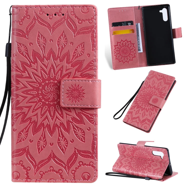 Pressed Printing Sunflower Pattern Horizontal Flip PU Leather Case for Galaxy Note 10, with Holder & Card Slots & Wallet & Lanyard, For Galaxy Note 10