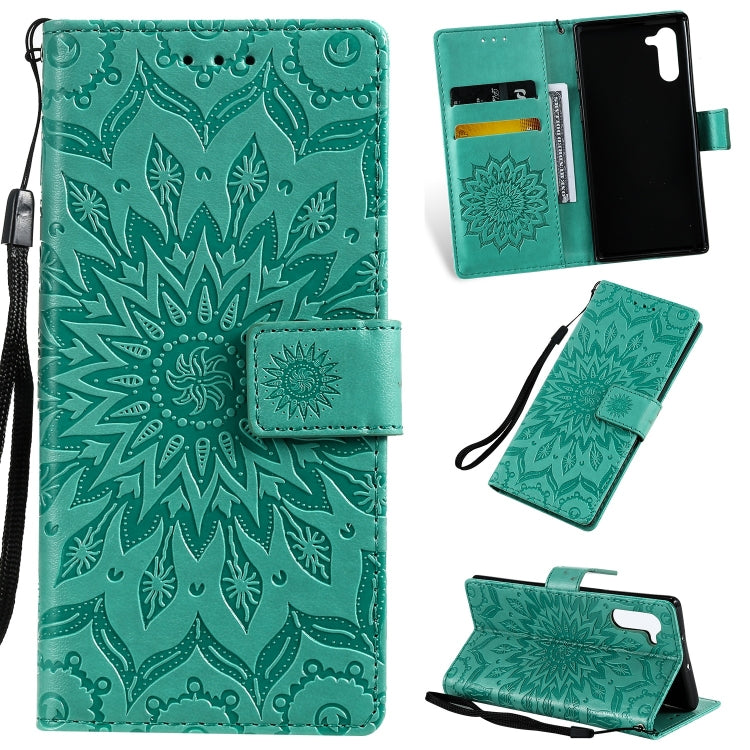 Pressed Printing Sunflower Pattern Horizontal Flip PU Leather Case for Galaxy Note 10, with Holder & Card Slots & Wallet & Lanyard, For Galaxy Note 10