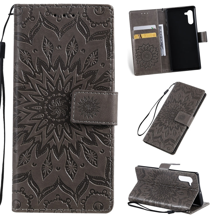 Pressed Printing Sunflower Pattern Horizontal Flip PU Leather Case for Galaxy Note 10, with Holder & Card Slots & Wallet & Lanyard, For Galaxy Note 10