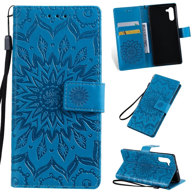 Pressed Printing Sunflower Pattern Horizontal Flip PU Leather Case for Galaxy Note 10, with Holder & Card Slots & Wallet & Lanyard, For Galaxy Note 10