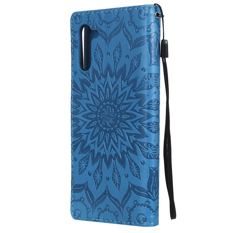 Pressed Printing Sunflower Pattern Horizontal Flip PU Leather Case for Galaxy Note 10, with Holder & Card Slots & Wallet & Lanyard, For Galaxy Note 10