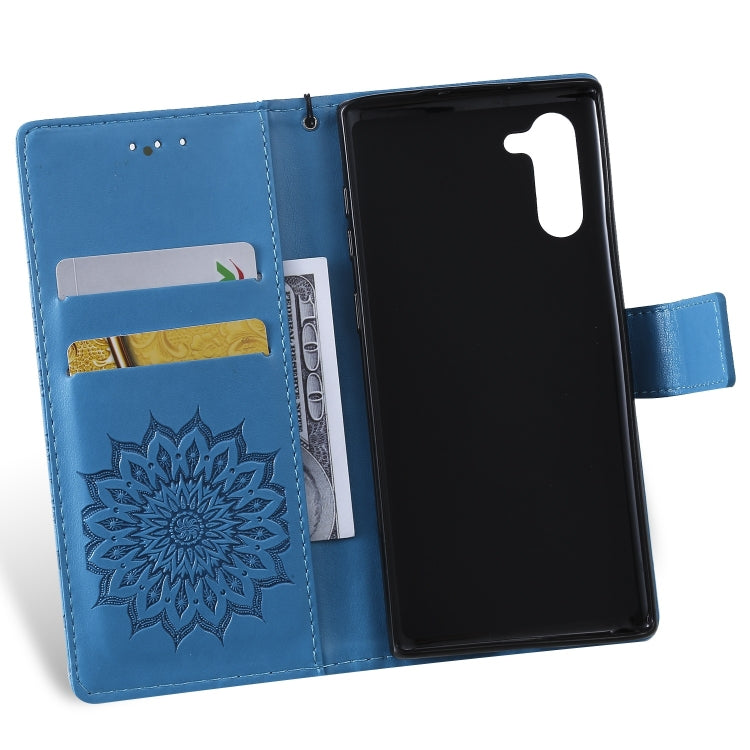 Pressed Printing Sunflower Pattern Horizontal Flip PU Leather Case for Galaxy Note 10, with Holder & Card Slots & Wallet & Lanyard, For Galaxy Note 10