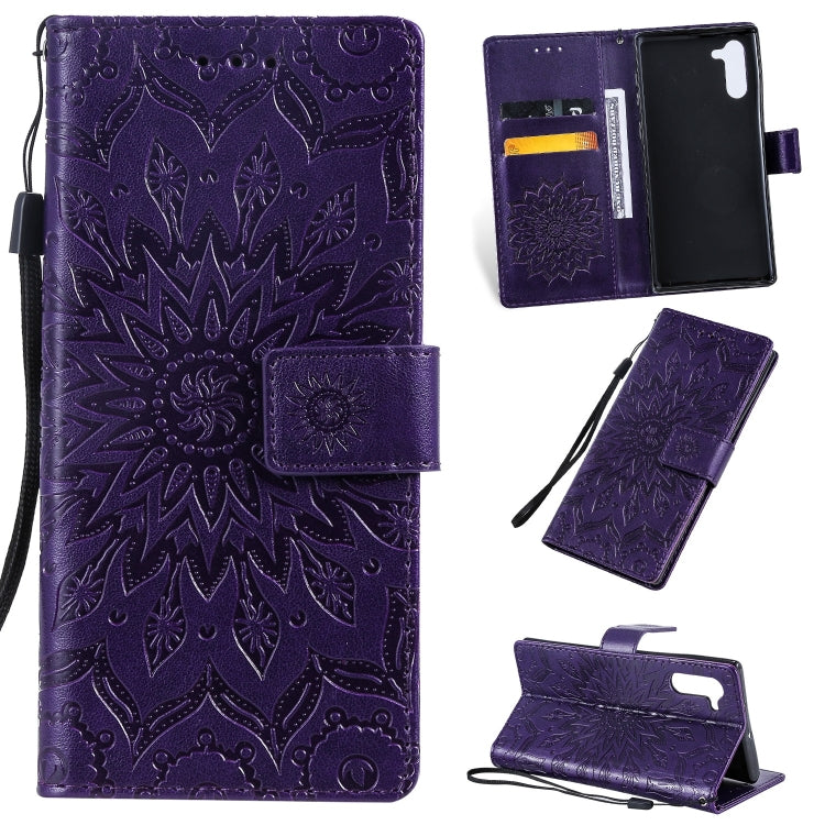 Pressed Printing Sunflower Pattern Horizontal Flip PU Leather Case for Galaxy Note 10, with Holder & Card Slots & Wallet & Lanyard, For Galaxy Note 10