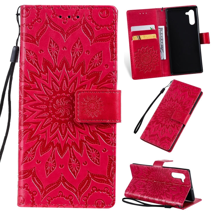 Pressed Printing Sunflower Pattern Horizontal Flip PU Leather Case for Galaxy Note 10, with Holder & Card Slots & Wallet & Lanyard, For Galaxy Note 10