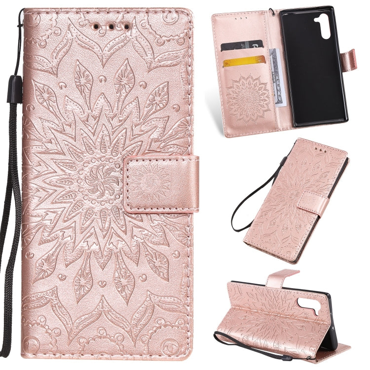 Pressed Printing Sunflower Pattern Horizontal Flip PU Leather Case for Galaxy Note 10, with Holder & Card Slots & Wallet & Lanyard, For Galaxy Note 10