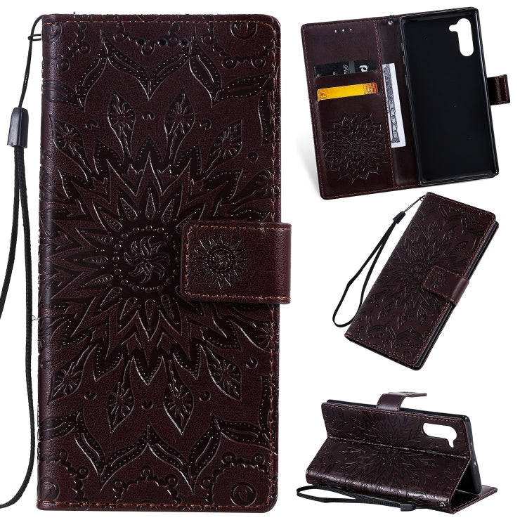 Pressed Printing Sunflower Pattern Horizontal Flip PU Leather Case for Galaxy Note 10, with Holder & Card Slots & Wallet & Lanyard, For Galaxy Note 10