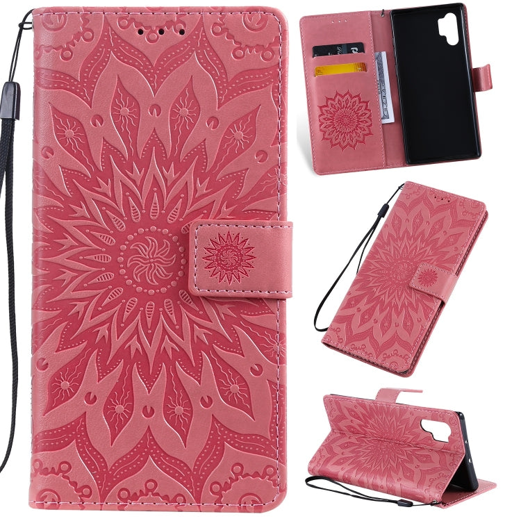 Pressed Printing Sunflower Pattern Horizontal Flip PU Leather Case for Galaxy Note 10+ / Note 10 Pro, with Holder & Card Slots & Wallet & Lanyard, For Galaxy Note 10+