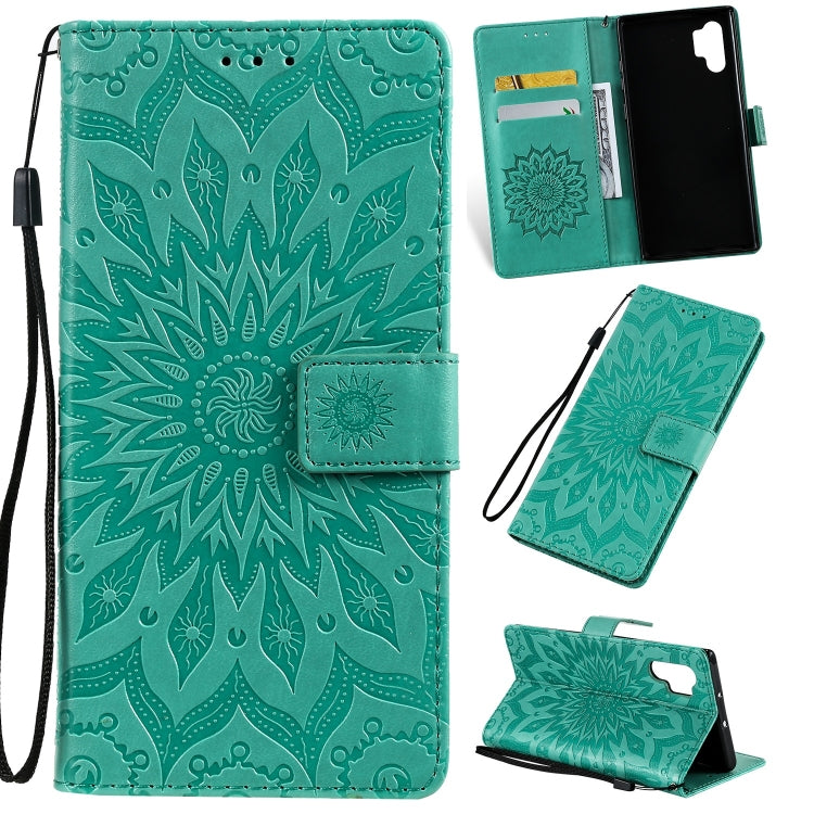 Pressed Printing Sunflower Pattern Horizontal Flip PU Leather Case for Galaxy Note 10+ / Note 10 Pro, with Holder & Card Slots & Wallet & Lanyard, For Galaxy Note 10+