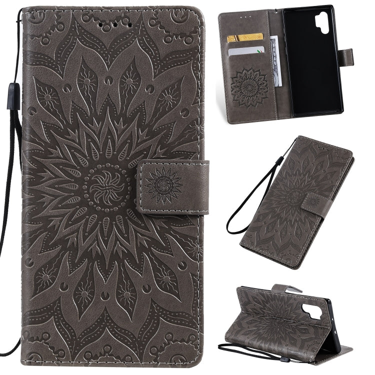 Pressed Printing Sunflower Pattern Horizontal Flip PU Leather Case for Galaxy Note 10+ / Note 10 Pro, with Holder & Card Slots & Wallet & Lanyard, For Galaxy Note 10+