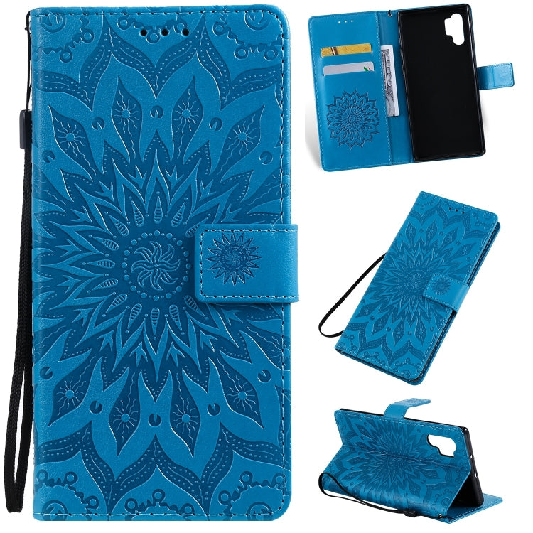 Pressed Printing Sunflower Pattern Horizontal Flip PU Leather Case for Galaxy Note 10+ / Note 10 Pro, with Holder & Card Slots & Wallet & Lanyard, For Galaxy Note 10+