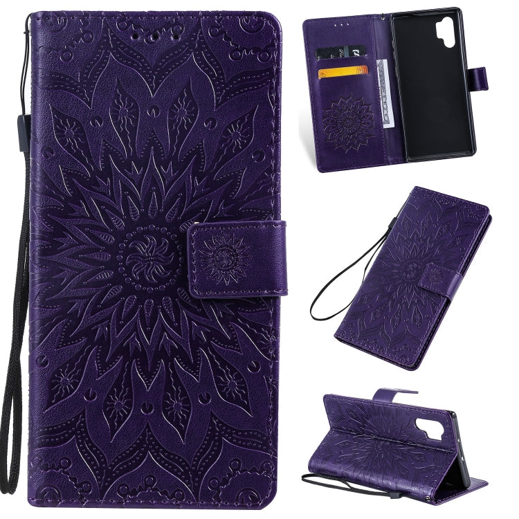 Pressed Printing Sunflower Pattern Horizontal Flip PU Leather Case for Galaxy Note 10+ / Note 10 Pro, with Holder & Card Slots & Wallet & Lanyard, For Galaxy Note 10+
