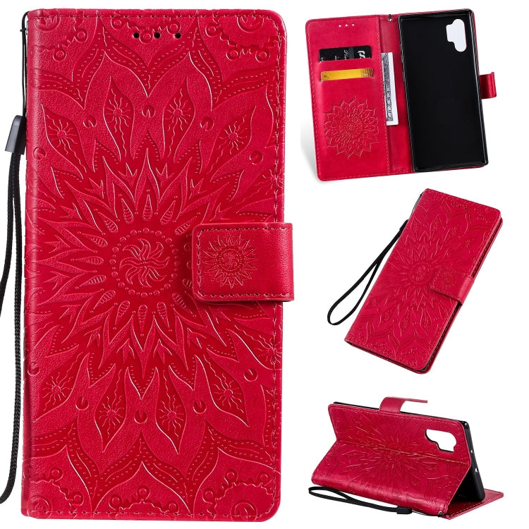 Pressed Printing Sunflower Pattern Horizontal Flip PU Leather Case for Galaxy Note 10+ / Note 10 Pro, with Holder & Card Slots & Wallet & Lanyard, For Galaxy Note 10+