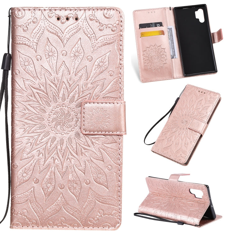 Pressed Printing Sunflower Pattern Horizontal Flip PU Leather Case for Galaxy Note 10+ / Note 10 Pro, with Holder & Card Slots & Wallet & Lanyard, For Galaxy Note 10+