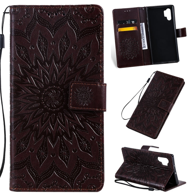 Pressed Printing Sunflower Pattern Horizontal Flip PU Leather Case for Galaxy Note 10+ / Note 10 Pro, with Holder & Card Slots & Wallet & Lanyard, For Galaxy Note 10+