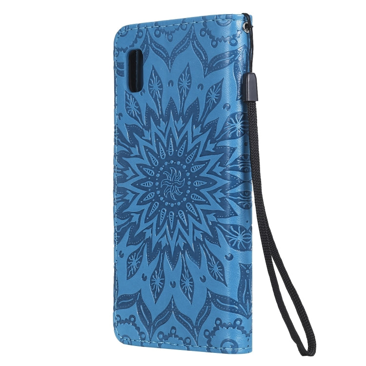 Pressed Printing Sunflower Pattern Horizontal Flip PU Leather Case for Galaxy A10e, with Holder & Card Slots & Wallet & Lanyard, For Galaxy A10e