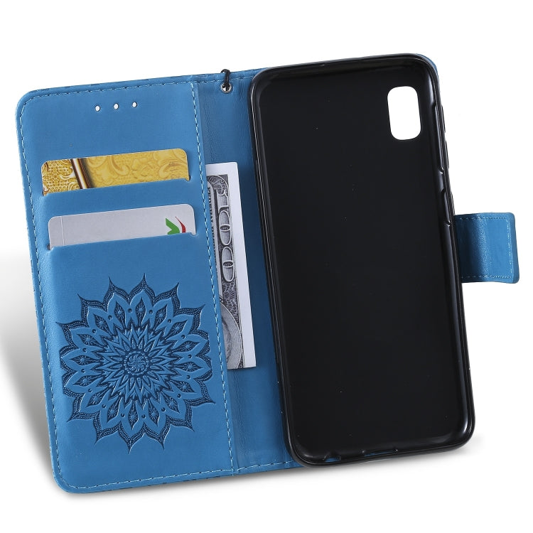Pressed Printing Sunflower Pattern Horizontal Flip PU Leather Case for Galaxy A10e, with Holder & Card Slots & Wallet & Lanyard, For Galaxy A10e